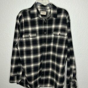 Jachs Men’s Plaid Heavy Flannel Unlined Shacket Shirt Jacket Black White XL